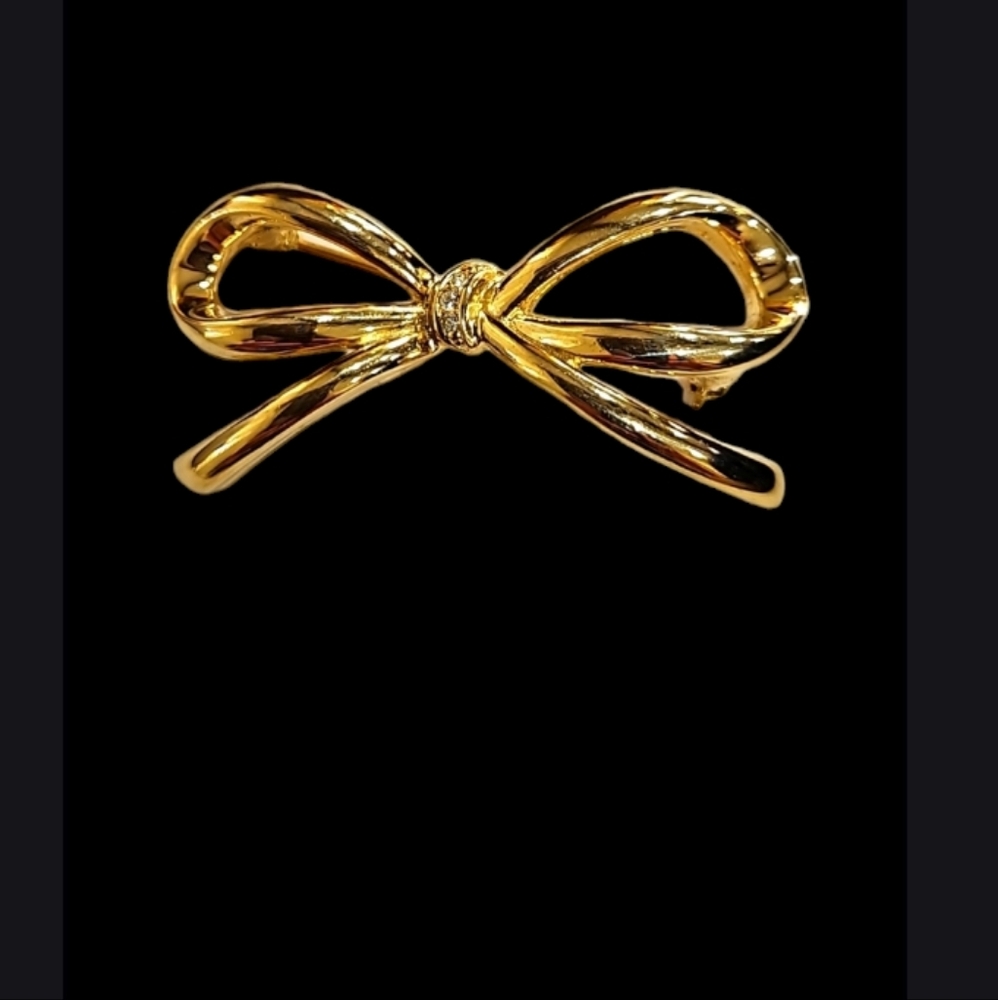 Gold‎ BOW Rhinestone Center Brooch Pin